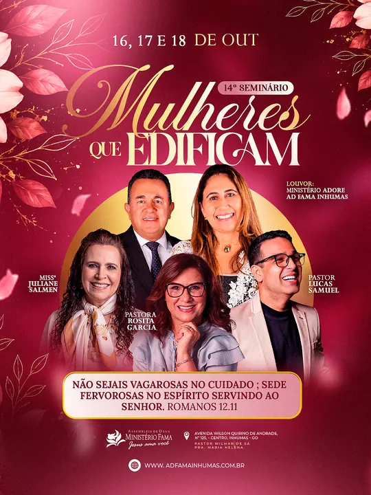 Arte oficial do 14º Seminário Mulheres que Edificam, 16 a 18 de outubro de 2026